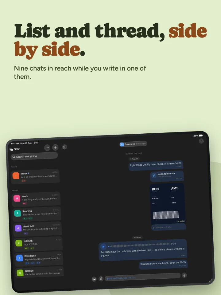 List and thread, side by side